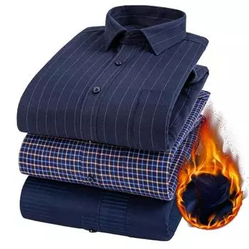 Зимняя теплая рубашка для мужчин, плюс флис, плотная, с длинным рукавом, свободная, деловая, повседневная, не мнется, рубашка в клетку для пап среднего возраста S белый