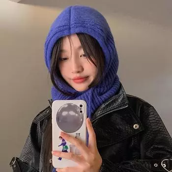 Зимняя теплая шапка-балаклава унисекс вязаная шапка с капюшоном и воротником-стойкой для мужчин и женщин, цельная шапка на шнурке женские шапки 56-58cm