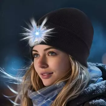 Зимняя теплая шапка-бини со светодиодной подсветкой, мягкая, эластичная, ветрозащитная, утолщенная однотонная вязаная шапка, головной убор