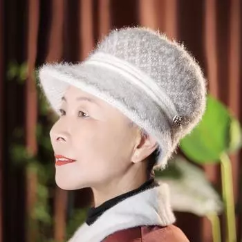 Зимняя теплая шапка для бабушки, плюшевая шерстяная шапка, вязаная шапка для мамы, утолщенная теплая хлопковая шапка для старушки, шапочки для женщин, подарок B