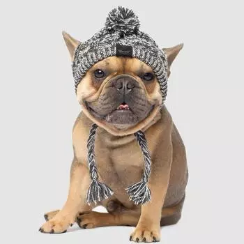 Зимняя теплая шапка для собак, ветрозащитная вязаная шапка для французского бульдога, шапка для собак, кошек, чихуахуа, пушистая шапка для щенка, аксессуары для домашних животных S 33-41cm серый