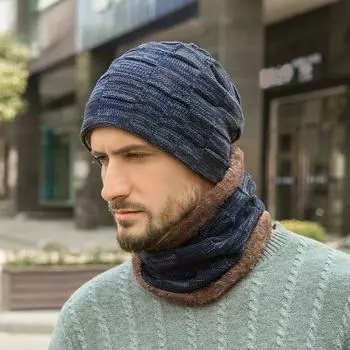 Зимняя теплая шапка флисовый пуловер шапка шарф комплект утолщенная шерстяная шапка мужская вязаная шапка average size