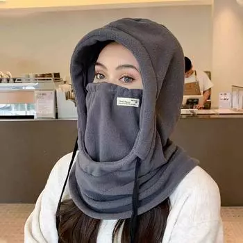 Зимняя теплая шапка, маска для лица и шеи, уличная спортивная мода, лыжная шапка серый