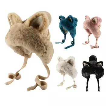 Зимняя теплая шапка с ушками, износостойкая однотонная ветрозащитная шапка для холодной погоды, утолщенная теплая плюшевая шапка для защиты ушей чёрный