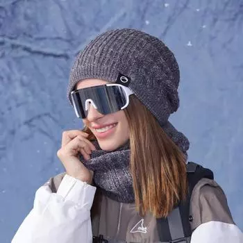 Зимняя теплая шапка-шарф, комплект из двух предметов, бархатная защитная шапка для ушей, женская утепленная вязаная шерстяная шапка хаки