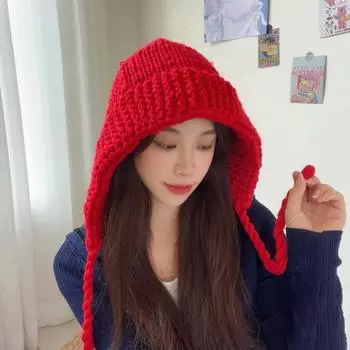 Зимняя теплая шапка, супермягкая, ультра-толстая, ветрозащитная, однотонная, модная, лыжная, женская, кепка, защитная шапка для ушей красный