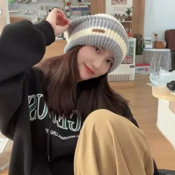 Зимняя теплая шапка женская повседневная многослойная вязаная шапка мужская шапка полосатая хип-хоп унисекс женская шапка модный пуловер шапка one size