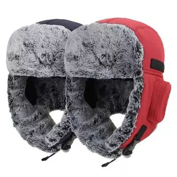 Зимняя теплая шапка женская уличная анти-холодная защита от брызг плюс бархатная лыжная шапка с толстыми ушками L58-60cm красный