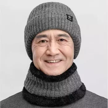 Зимняя теплая шерстяная шапка для пожилых людей, мужская защитная шапка для ушей, утолщенная осенне-зимняя вязаная шапка для мужчин one size fits all чёрный