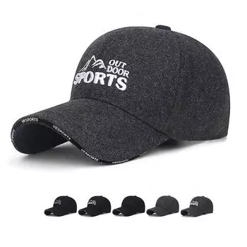 Зимняя теплая шерстяная шапка мужская утепленная ветрозащитная бейсболка для среднего возраста золотой/чёрный