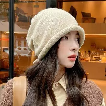Зимняя теплая шерстяная шапка Plus Velvet для женщин, универсальная корейская вязаная шапка, утолщенная уличная лыжная шапка хаки