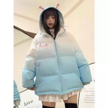 Зимняя теплая толстая парка с капюшоном и принтом собаки из мультфильма на молнии для женщин, весна-осень, свободная верхняя одежда, пальто, кавайная корейская одежда для девочек и студентов в стиле 2000-х S жёлтый