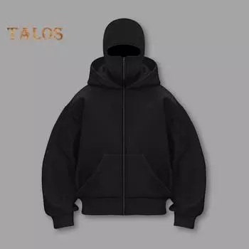 Зимняя теплая толстовка с капюшоном, однотонная повседневная куртка унисекс с двойным капюшоном, свободный крой, толстая теплая толстовка, пальто S чёрный