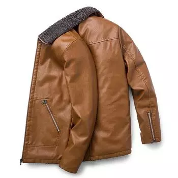 Зимняя теплая умная повседневная куртка мужская однотонная с длинным рукавом из искусственной кожи пальто с воротником-стойкой толстая флисовая мужская куртка-тренч 8XL чёрный