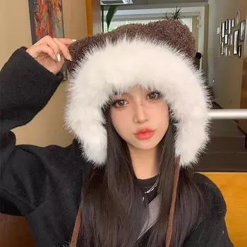 Зимняя теплая утолщенная шапка для верховой езды, милая шапка с маленьким медвежонком, меховая шапка Lei Feng M56-58cm покинуть белый