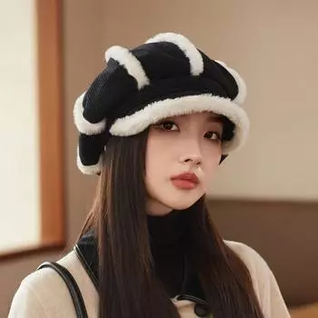 Зимняя теплая вельветовая восьмиугольная шляпа берет кепка художника газетная кепка женская ретро однотонная вельветовая бархатная кепка газетчика