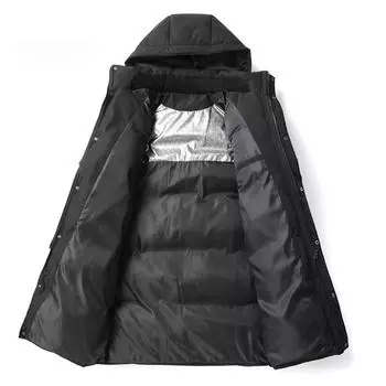 Зимняя теплая винтажная ветрозащитная куртка средней длины для мужчин, модная парка с капюшоном на молнии S чёрный