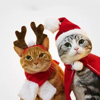 Зимняя теплая вязаная шапка для домашних животных + шарф с воротником, одежда для щенка Тедди, рождественская елка, мультяшная кукла со снежинкой, фигурка Санта-Клауса, шапка one size