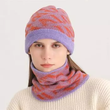 Зимняя теплая вязаная шапка из двух частей, утолщенная бархатным шарфом с буквами, женская толстовка без полей Oen Size