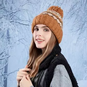 Зимняя теплая вязаная шапка, защищающая от холода, ухо, универсальная модная шапка-пуловер, женская атмосферная шерстяная шапка из клубков пряжи