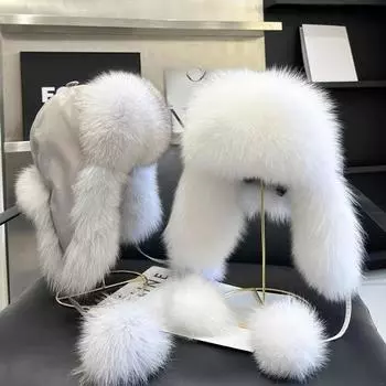 Зимняя теплая защита ушей, меховая шапка из искусственного меха лисы, повседневные и модные шапки для катания на лыжах серый