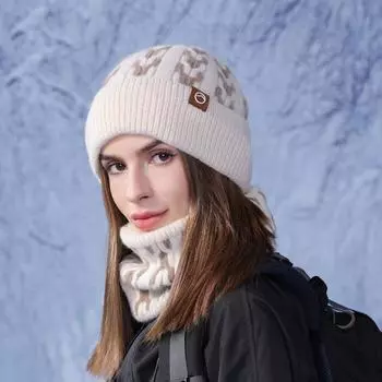 Зимняя теплая защитная шапка-шарф, женский свитер, вязаная шапка, уличное утепленное шерстяное пальто белый