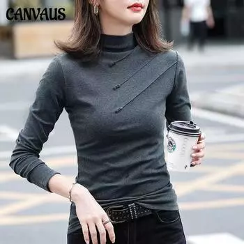 Зимняя теплая женская блузка, толстая водолазка, пуловеры, нижняя рубашка для женщин, теплая блузка, футболка с длинным рукавом M чёрный