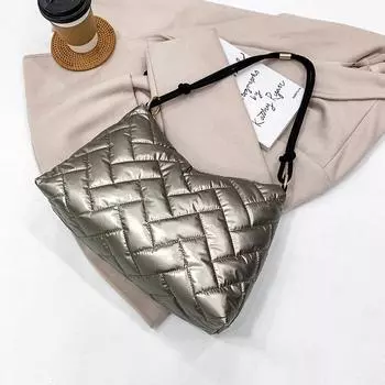 Зимняя теплая женская сумка на плечо Space Down, роскошная дизайнерская стеганая клетчатая легкая нейлоновая женская сумка, женские сумки золотой