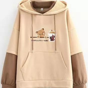 Зимняя теплая женская толстовка с капюшоном в стиле аниме Kawaii с круглым вырезом и длинными рукавами, модная супер уличная S