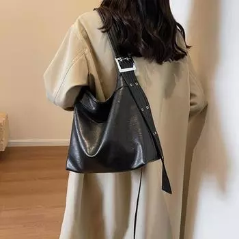 Зимняя текстурированная женская сумка-тоут большой емкости, винтажная модная сумка через плечо для поездок на работу, повседневные однотонные женские сумки через плечо (30cm<Max Length<50cm)