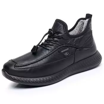 Зимняя тканевая мужская хлопковая обувь с начесом, утолщенная, теплая и нескользящая, для среднего и пожилого возраста, для отдыха и спорта, для пожилых отцов 39 чёрный