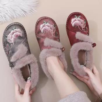 Зимняя тканевая обувь бархатная теплая ретро китайская хлопковая обувь среднего возраста пожилая мать хлопковая обувь в этническом стиле 35