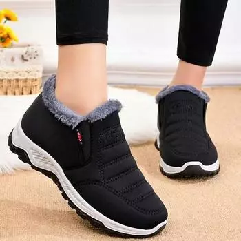 Зимняя тканевая обувь, мужская хлопковая обувь с бархатным утеплением для людей среднего возраста/пожилых людей, нескользящая износостойкая хлопковая обувь с подошвой из бычьих сухожилий 36 чёрный