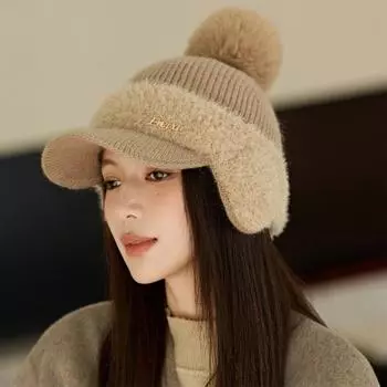 Зимняя толстая бейсболка из меха кролика, женская защитная шапка из бархата, вязаная шапка хаки