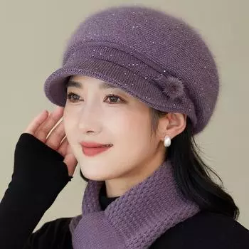 Зимняя толстая холодная шапка для женщин среднего возраста Вязаная шапка с язычком для мам Шерстяная шапка для бабушек Теплые шапки для отдыха на природе