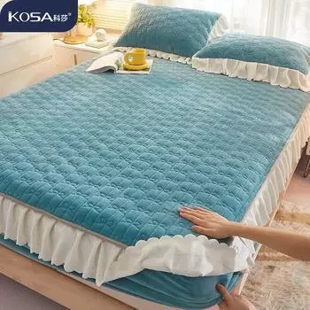 Зимняя толстая коралловая бархатная простыня, комплект наволочек, двойное покрывало, юбка на кровать, эластичная лента, наматрасник, покрывало, простыня 150x200cm-3pcs set