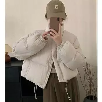 Зимняя толстая куртка-стойка с воротником-хлебом, пуховое хлопковое пальто, женская свободная куртка S розовый