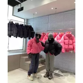 Зимняя толстая куртка-стойка с воротником-хлебом, пуховое хлопковое пальто, женская свободная куртка S розовый