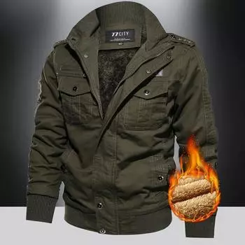 Зимняя толстая куртка Velvet Plus для людей среднего возраста и молодежи, свободная куртка большого размера из чистого хлопка M хаки