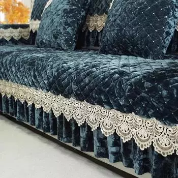 Зимняя толстая нескользящая плюшевая подушка для дивана, простая простая диванная полотенца в европейском стиле с юбкой, подлокотник, подушка в клетчатом стиле 35x70cm 3 side 18cm