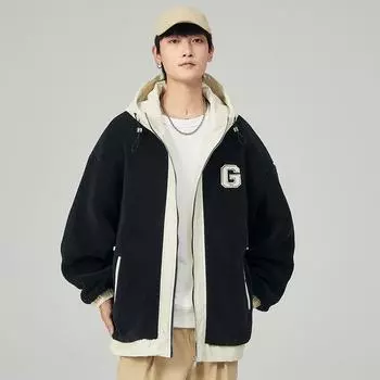 Зимняя толстая овечья шерсть с капюшоном, хлопковая подстежка, куртка на молнии, модная одежда M