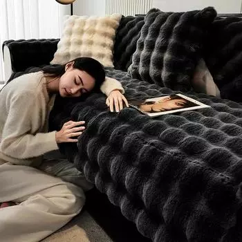 Зимняя толстая плюшевая подушка для дивана с изображением кролика, однотонный чехол для дивана, нескользящий чехол для дивана в гостиной, декоративный чехол для дивана от пыли 70x70