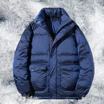 Зимняя толстая пуховая куртка для мужчин, повседневная свободная куртка больших размеров с воротником-стойкой из белого утиного пуха для мужчин L