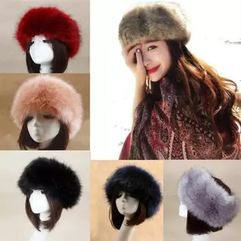 Зимняя толстая пушистая повязка для волос, пушистая русская меховая повязка на голову для женщин и девочек, меховая повязка на голову, шапка, зимние уличные ушанки, лыжные шапки коричневый