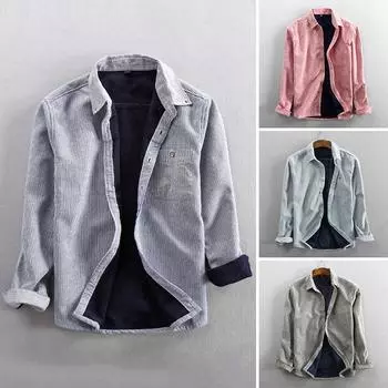 Зимняя толстая рубашка, мужская фланелевая рубашка с длинным рукавом, теплая полосатая рубашка, мужские топы высокого качества, одежда S розовый