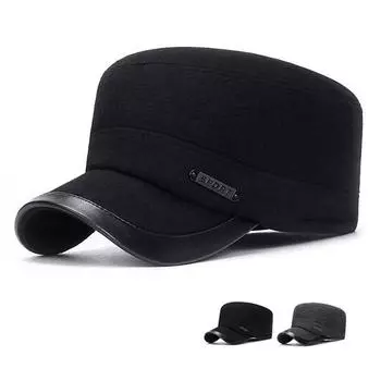 Зимняя толстая теплая хлопковая кепка для защиты ушей для людей среднего и пожилого возраста, мужская утепленная плоская кепка чёрный
