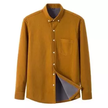 Зимняя толстая теплая повседневная рубашка из вельвета для мужчин, 2 слоя с длинным рукавом, обычная посадка, офисные мужские рубашки для отдыха, топы M зелёный