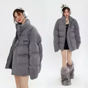 Зимняя толстая теплая вертикальная куртка с вертикальным воротником и цветочной текстурой, вышитая буквами, хлопковая стеганая куртка, трендовая для мужчин и женщин. S