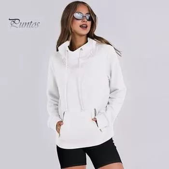 Зимняя толстовка Lady Dall с карманами на молнии и эластичными манжетами, однотонная кулиска в консервативном стиле, пуловер с длинными рукавами, спортивный топ для фитнеса с капюшоном XL абрикосовый