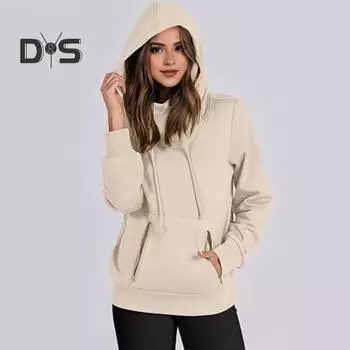 Зимняя толстовка Lady Dall с карманами на молнии и эластичными манжетами, однотонная кулиска в консервативном стиле, пуловер с длинными рукавами, спортивный топ для фитнеса с капюшоном XL абрикосовый